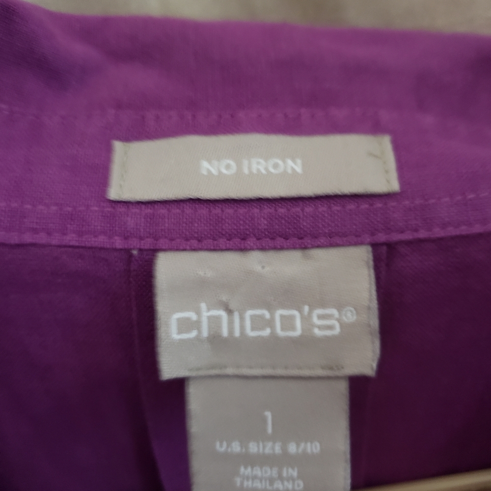 NWOT Chicos magenta purple linen button down blouse top Womens Medium - Picture 4 of 6